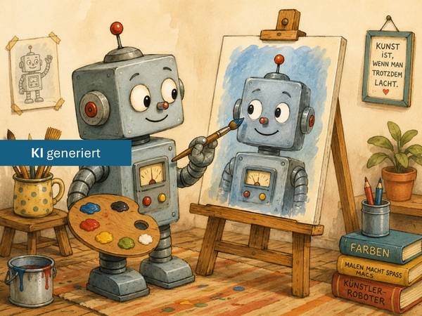 Quelle: KI generiert Ein KI-generiertes Bild eines Roboters, der sich selbst malt.
